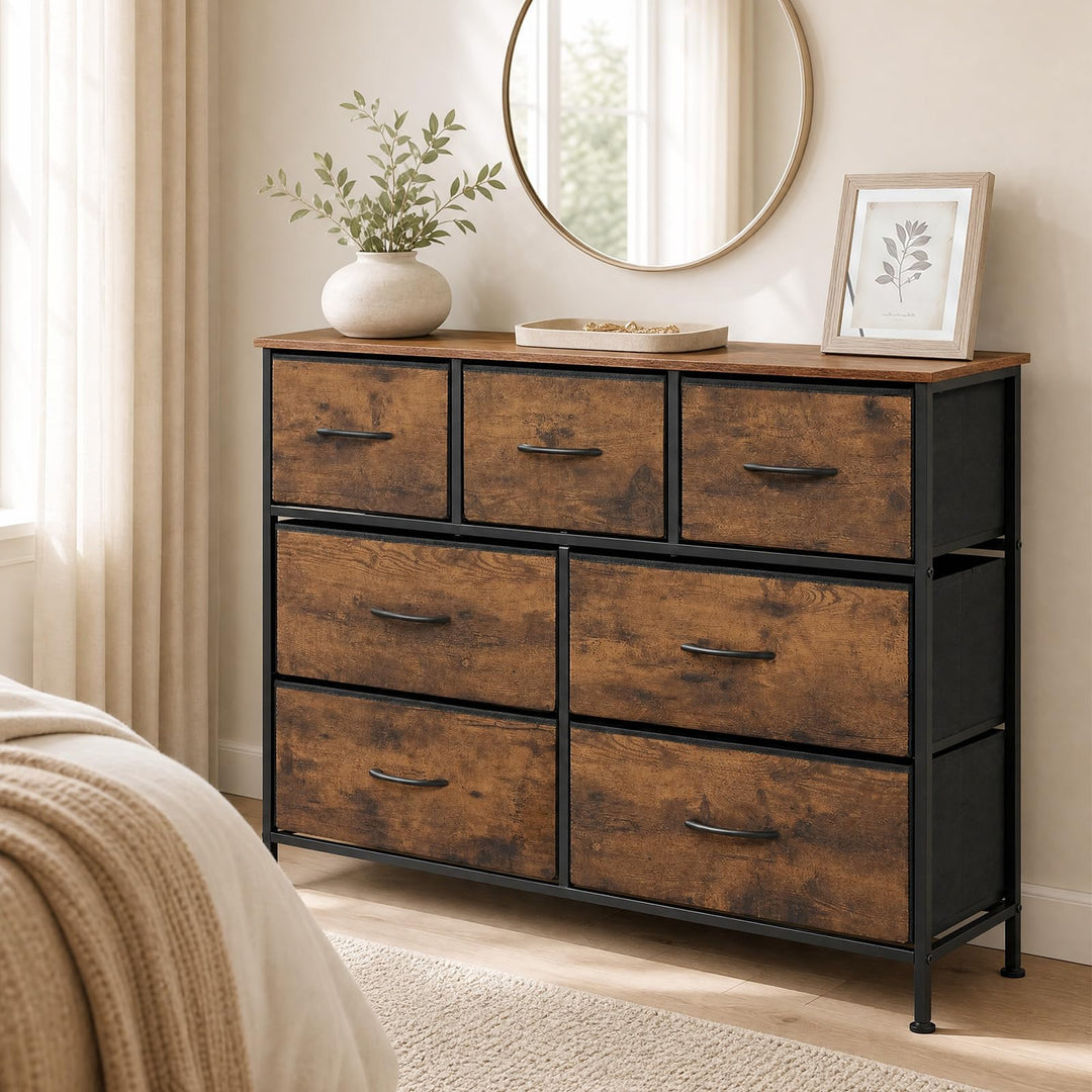 GIANTEX 7-Drawer Wide Dresser with 2-Sized Folding Fabric Drawers &amp; 2 Anti-tipping Kits
