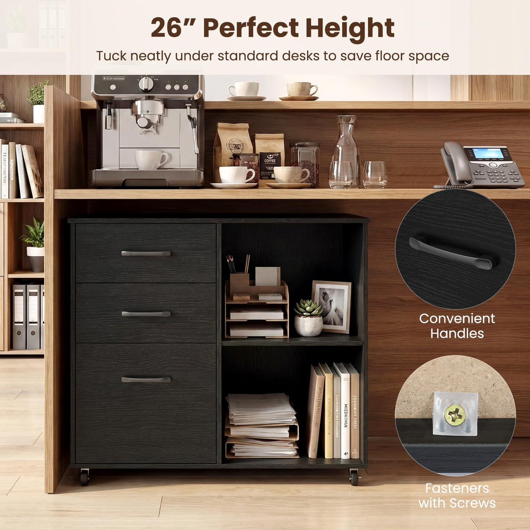 Giantex 3-Drawer Mobile File Cabinet with Open Storage Shelves
