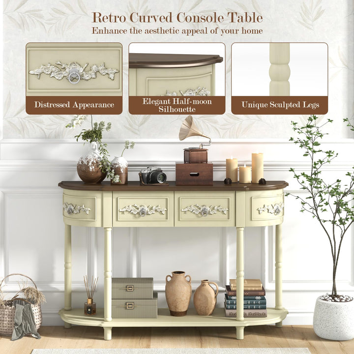 Giantex Retro Console Table with Drawers, 52" Long Narrow Sofa Table w/Open Shelf
