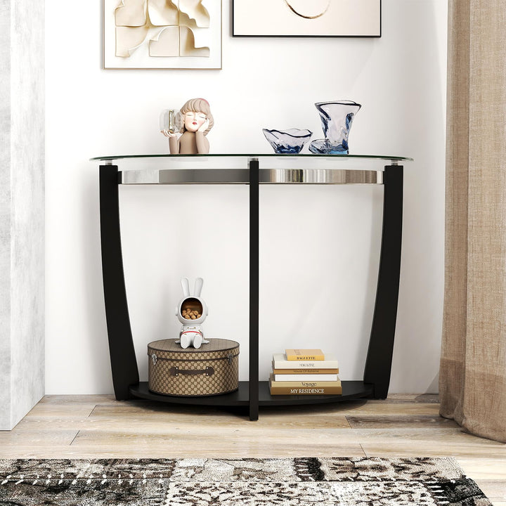 Giantex 2-Tier Glass Console Table Half Moon Modern Entryway Table