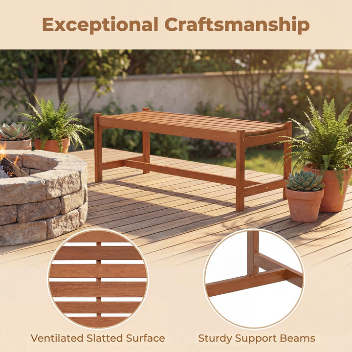 Giantex Solid Wood Patio Bench with Curved Slatted Seat