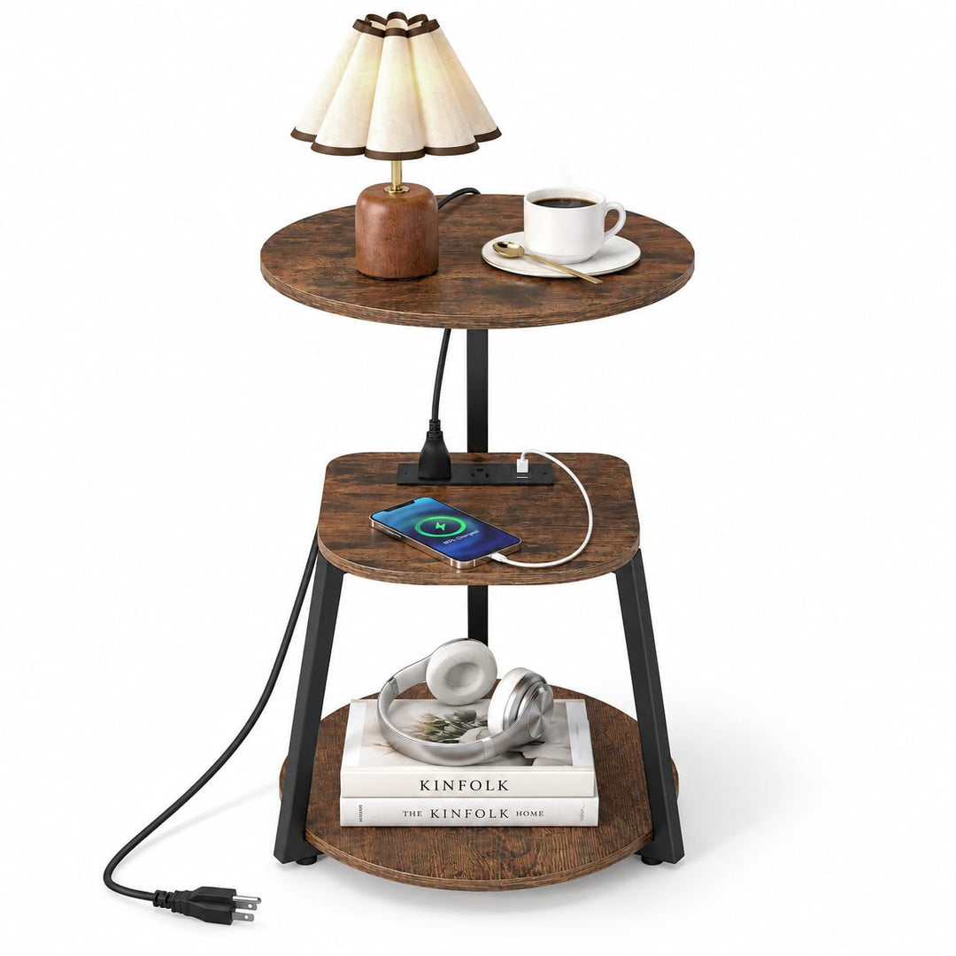 GIANTEX Round End Table with Charging Station