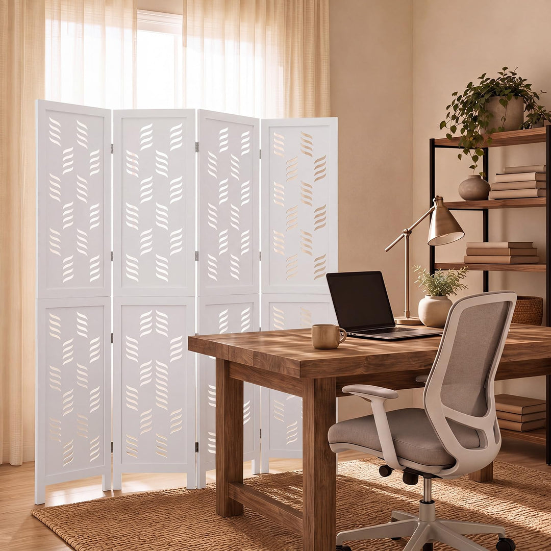 GIANTEX Folding Room Divider | Wood Privacy Screen with Wave Cutout