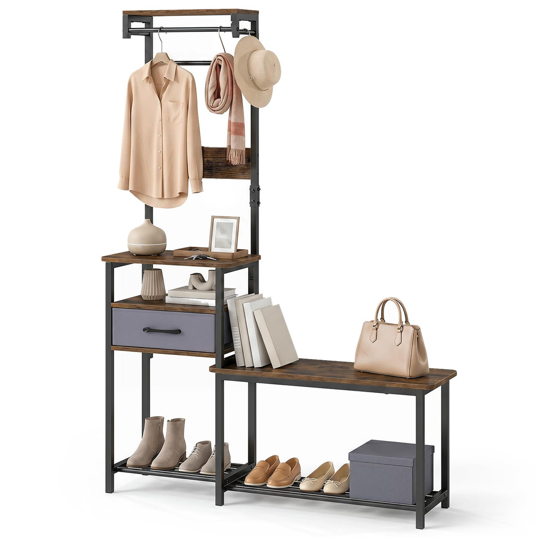 Giantex 7-in-1 Hall Tree with Bench and Shoe Storage