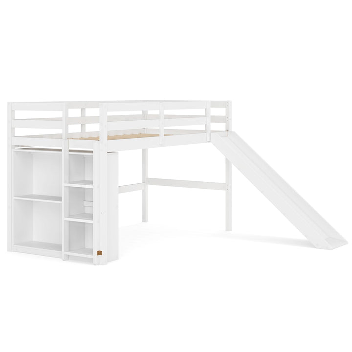 GIANTEX Twin Size Loft Bed with Slide &amp; Under Bed Play Space