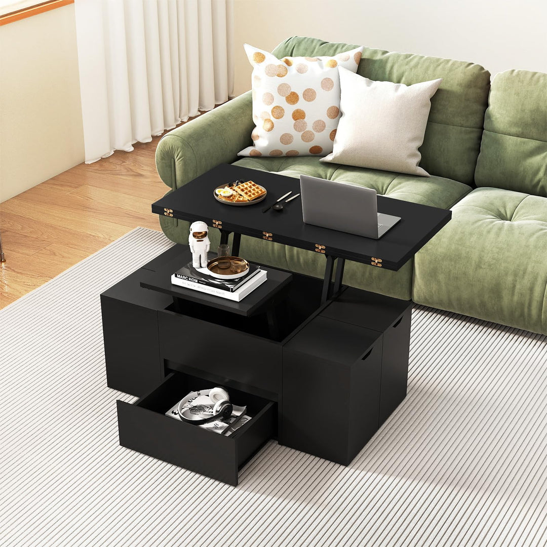 Giantex 40" Lift Top Coffee Table with 4 Storage Stools