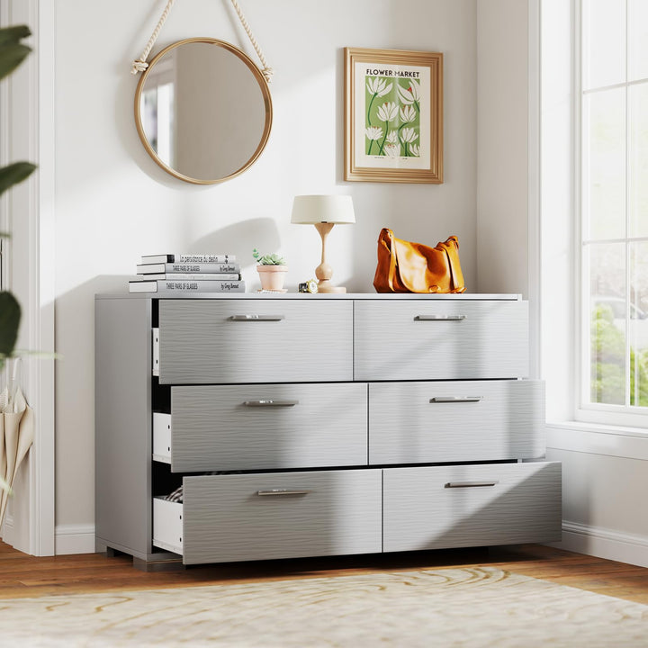 Giantex Storage Cabinet with 6 Drawers, Metal Legs & Handles, Anti-Toppling Devices, Grey