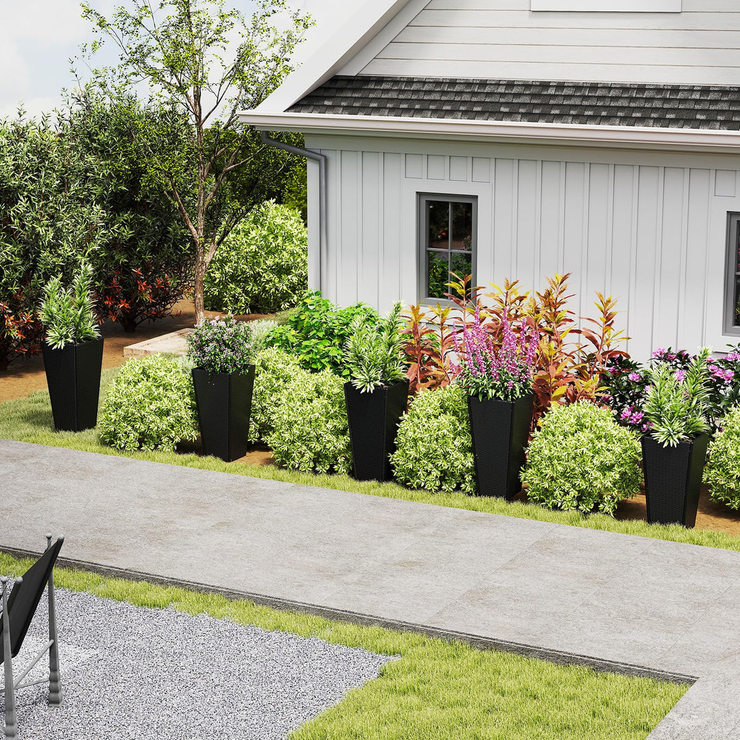 house and garden outdoor wicker planter Giantex Set of 2 Outdoor Wicker Flower Pot 30 Inch Tall Planters with Drainage System