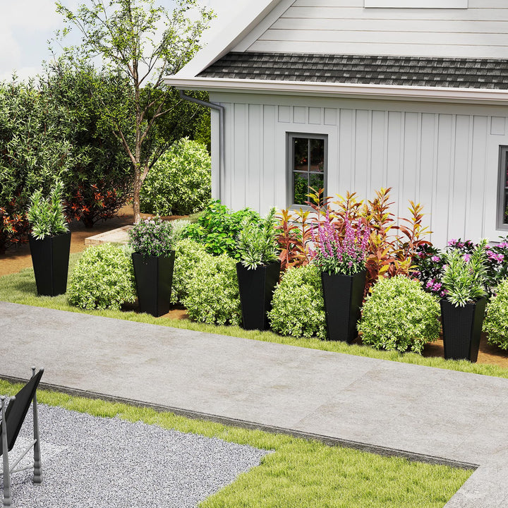 Giantex Set of 2 Outdoor Wicker Flower Pot 30 Inch Tall Planters with Drainage System