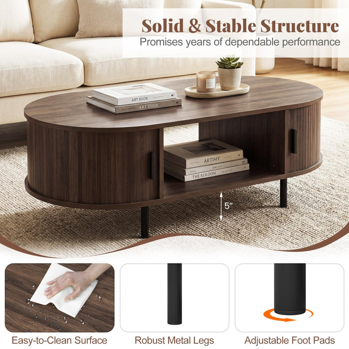 Giantex 47.5" Mid Century Modern Center Table with Sliding Tambour Doors