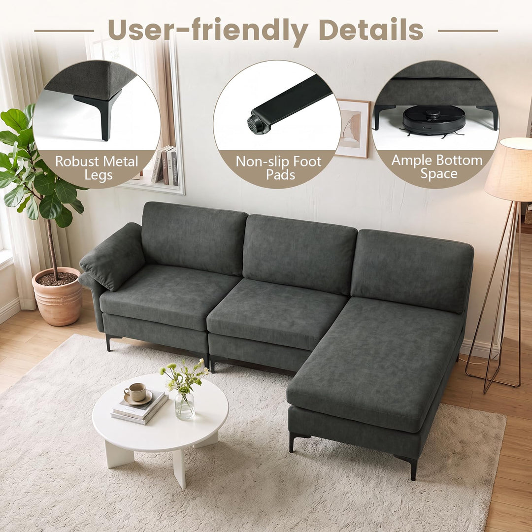 GIANTEX 95" L-Shaped Modular Sectional Sofa with Storage &amp; Charging Station