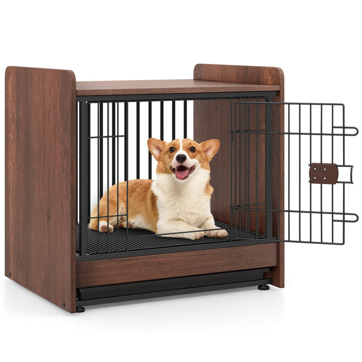 Giantex Dog Crate End Table - Wooden Dog Kennel Furniture with Removable Pull-Out Tray