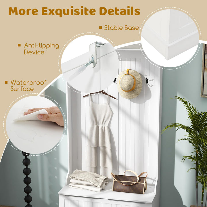 Giantex 3-in-1 Hall Tree with Storage Bench, 71" Entryway Coat Rack w/ 5 Double Hooks