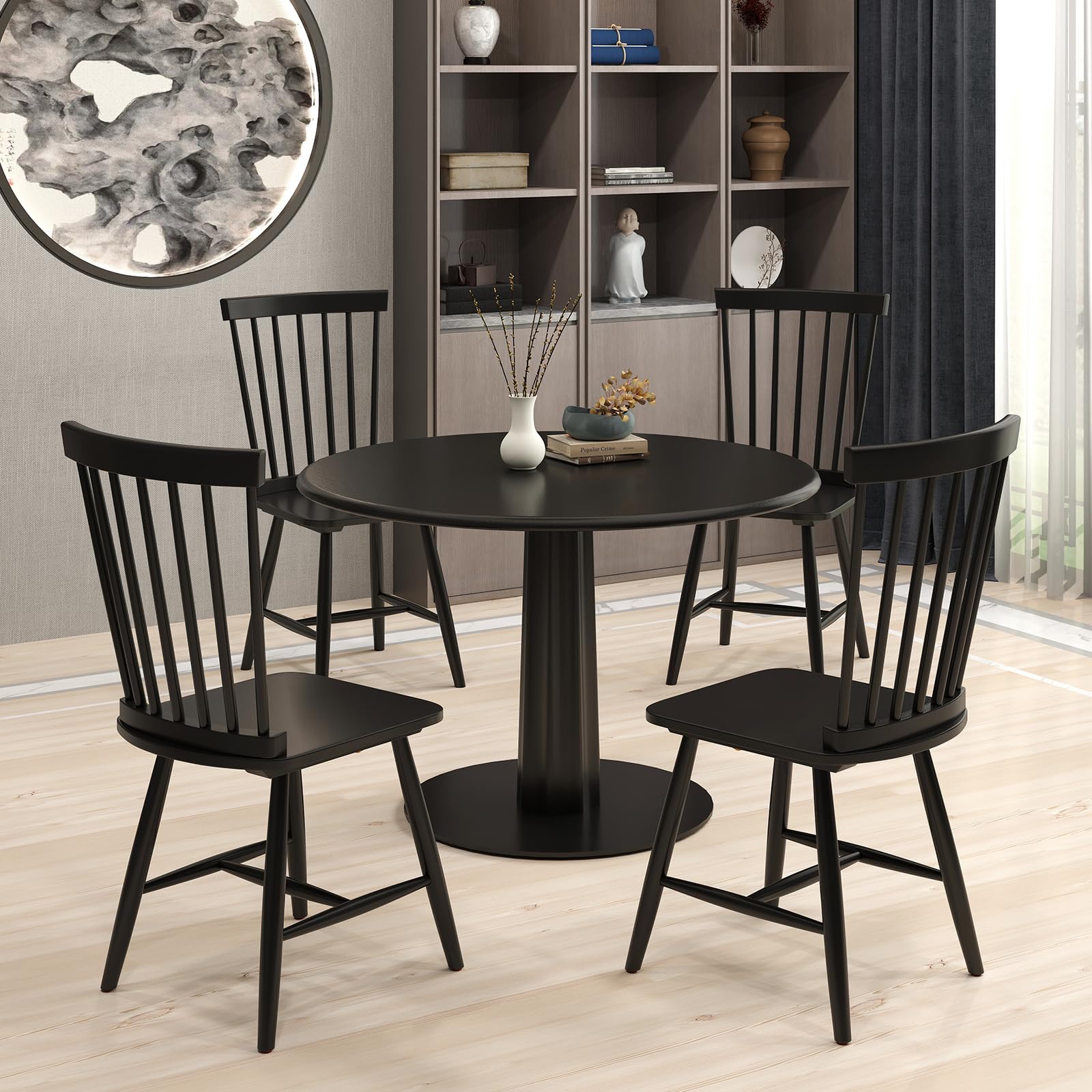 Giantex Windsor Dining Chairs Set of 2/4 Black, w/Wide Seat