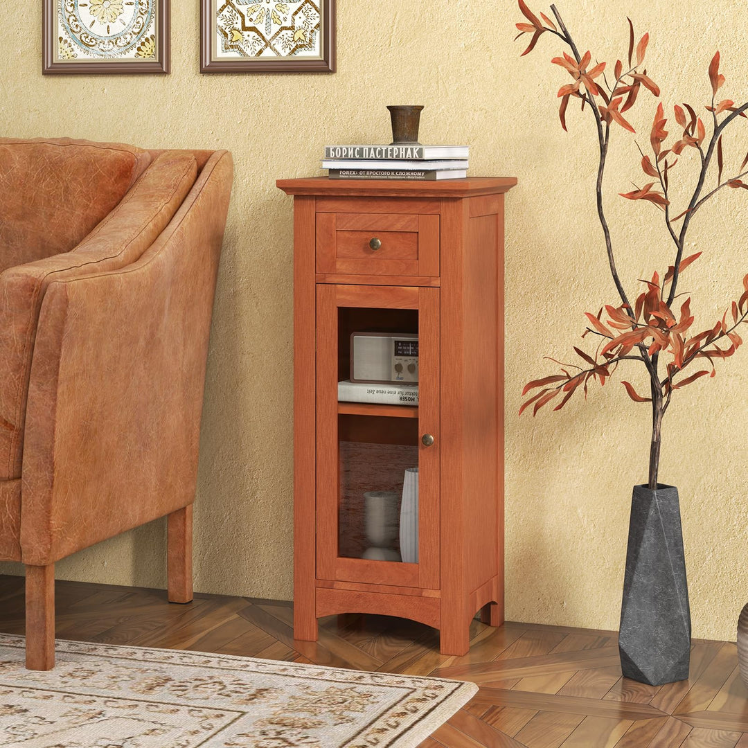 Giantex Small Bathroom Storage Cabinet, Freestanding Narrow Bathroom Cabinet with Single Glass Door, Drawer