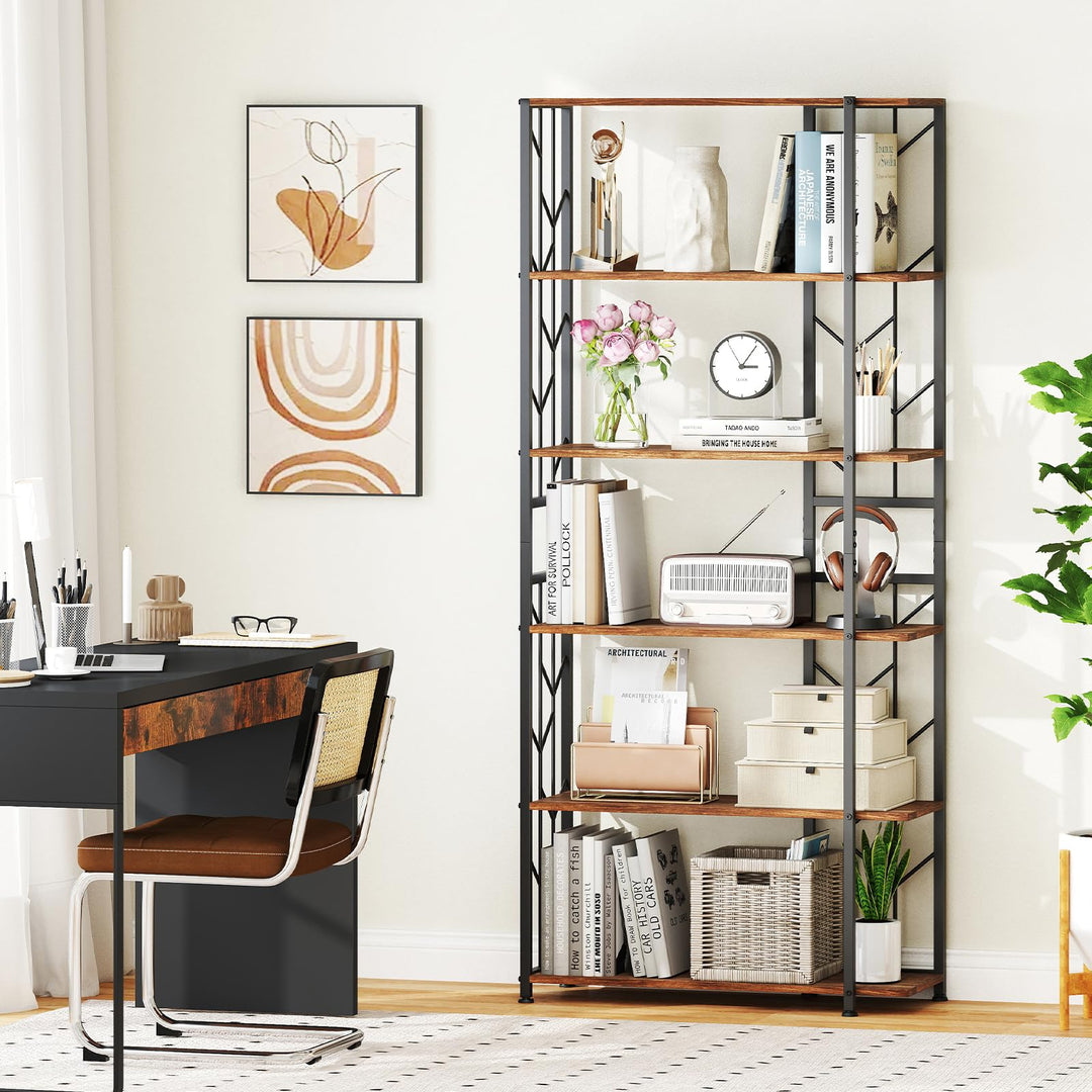 Giantex 6-Tier Bookshelf Modern Geometric Bookcase with Heavy-Duty Metal Frame