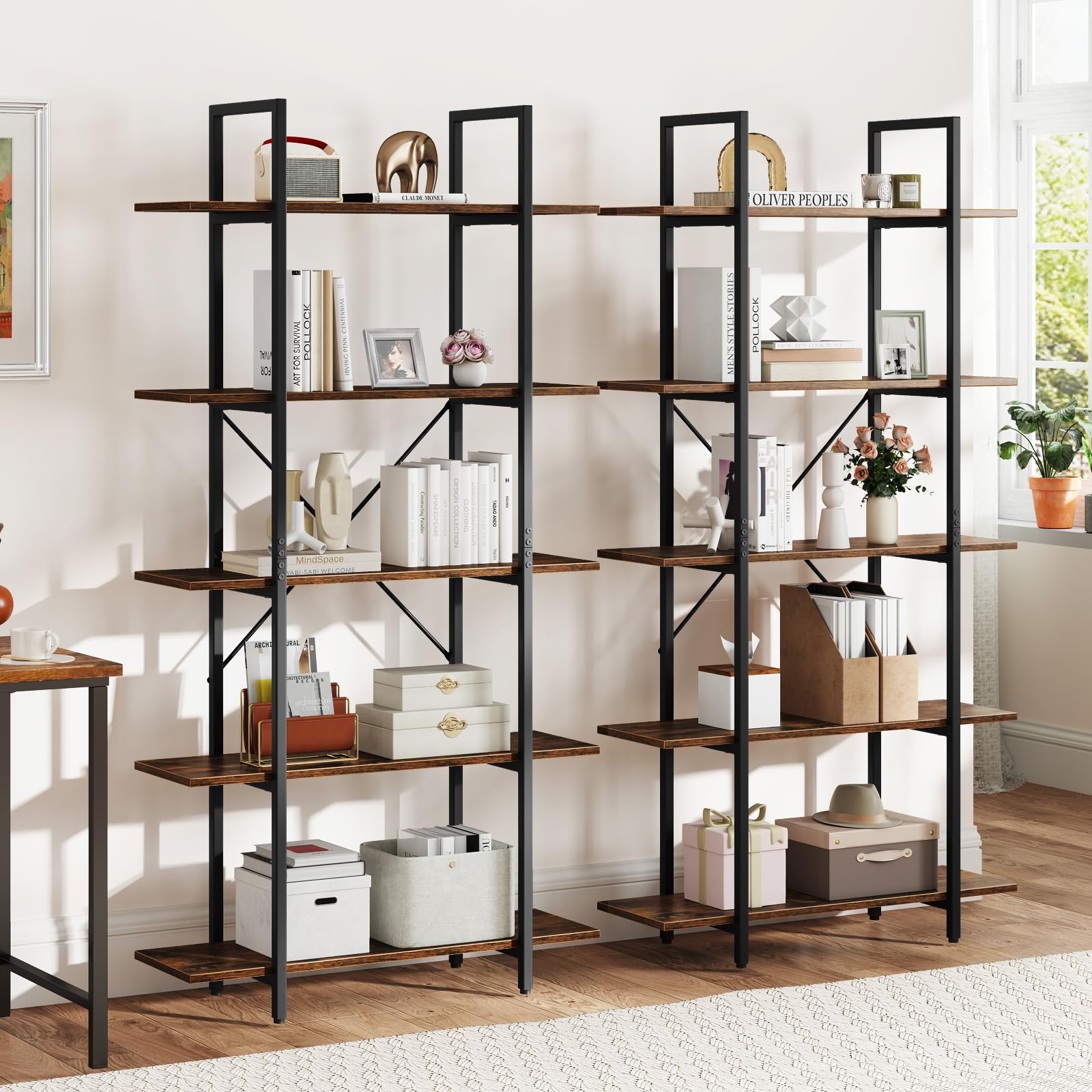 Giantex 5 Tier Industrial Bookshelf for Living Room Bedroom Study