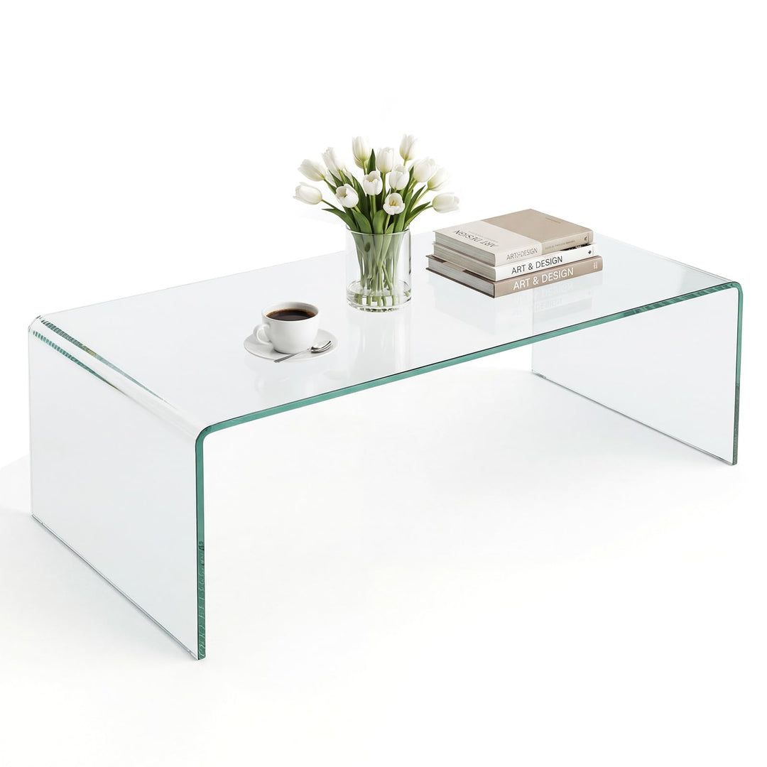 Giantex 40 Inch Clear Center Coffee Table with Tempered Glass Top &amp; Round Edges