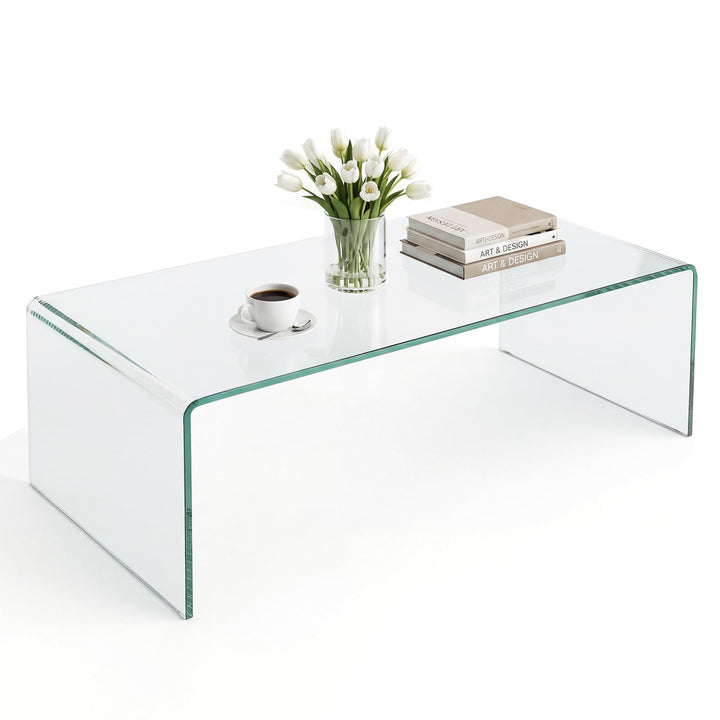 Giantex 40 Inch Clear Center Coffee Table with Tempered Glass Top &amp; Round Edges