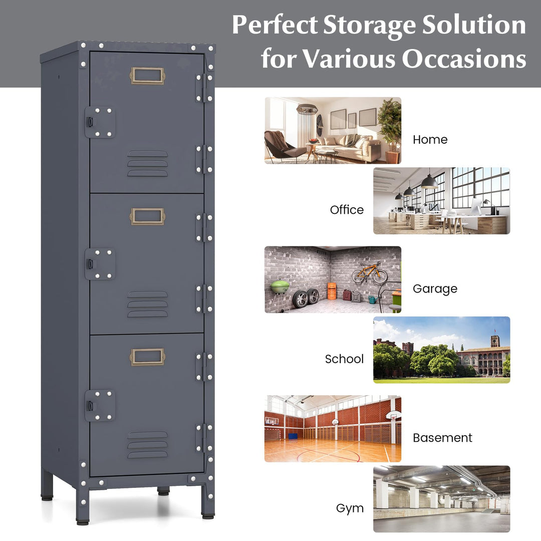 Giantex Metal Locker Cabinet, 40” Stackable Storage Cabinet w/Lockable Doors, Adjustable Feet, Anti-Toppling Device