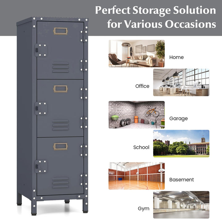 Giantex Metal Locker Cabinet, 40” Stackable Storage Cabinet w/Lockable Doors, Adjustable Feet, Anti-Toppling Device