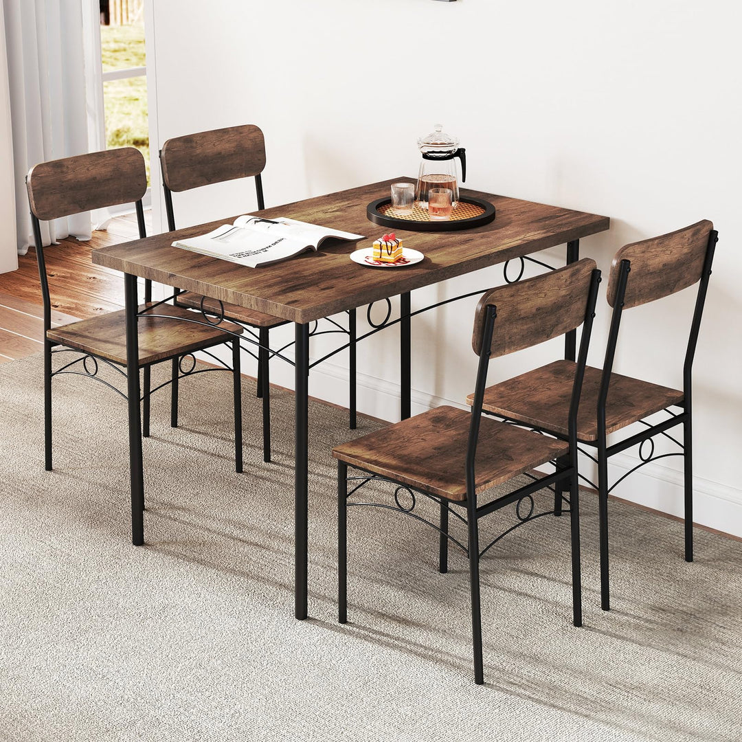 Giantex Rectangle Kitchen Table and 4 Farmhouse Dining Chairs with Heavy-Duty Metal Frame