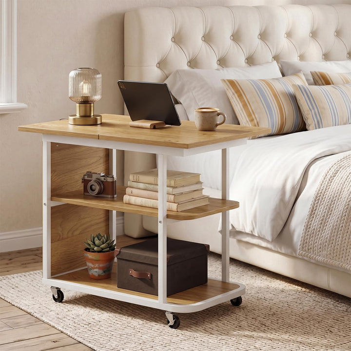 Giantex 3-Tier Mobile Side Table with Foldable Top &amp; Universal Wheels (1/2)
