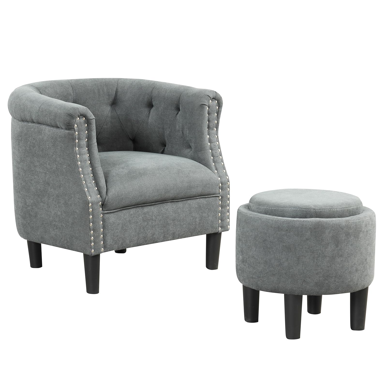 Giantex Accent Chair with Ottoman Set - Mid Century Modern Barrel Sofa Chair with Footrest (Grey)