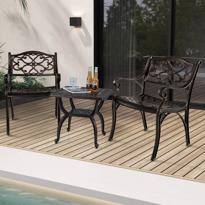 Giantex Cast Aluminum Patio Chairs Set of 2, All Weather Outdoor Dining Chairs w/Armrests and Curved Seats