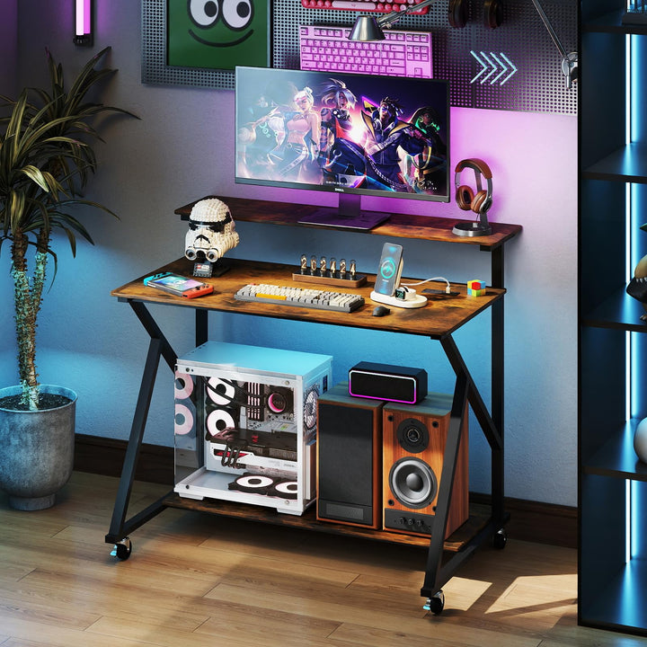 Giantex Rolling Computer Desk with Charging Station