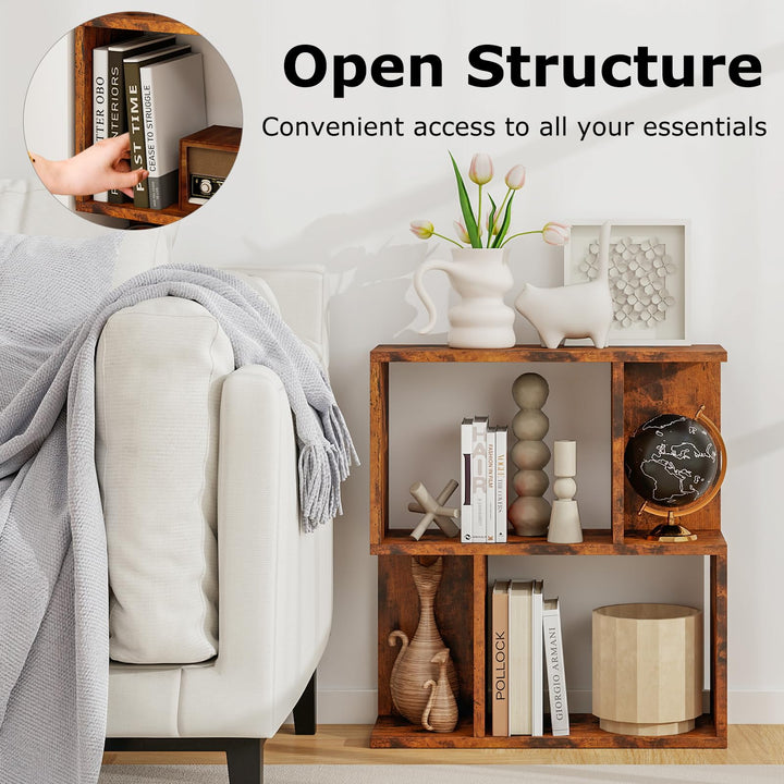 Giantex 3-Tier S-Shaped Bookshelf, Modern Geometric Bookcase, Freestanding Display Shelf for Small Space