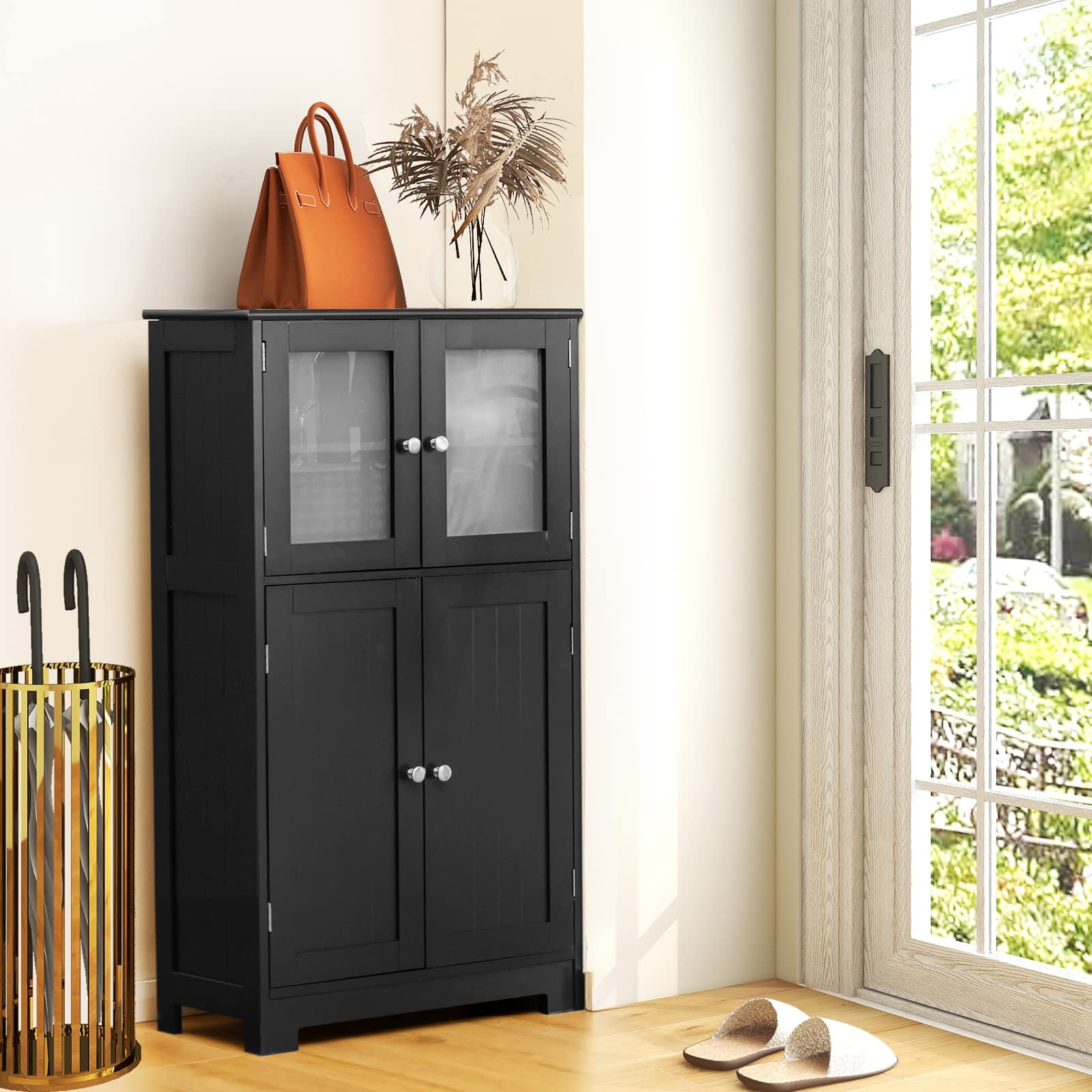 Giantex Storage Cabinet with Doors - Bathroom Floor Cabinet, Freestanding Tall Cabinet