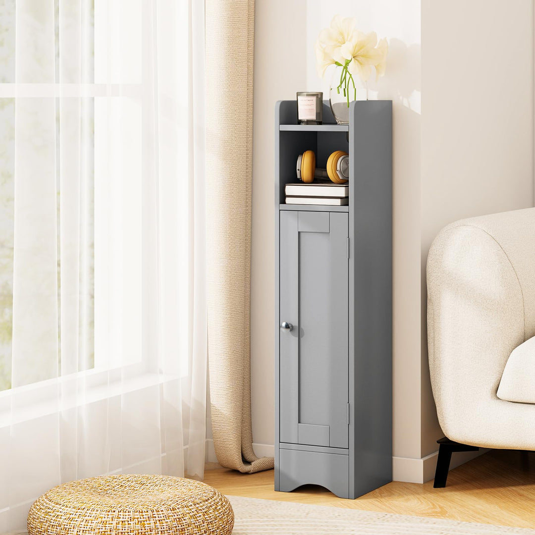 Giantex Small Bathroom Storage Cabinet Corner Floor Cabinet with Door & Adjustable Shelves