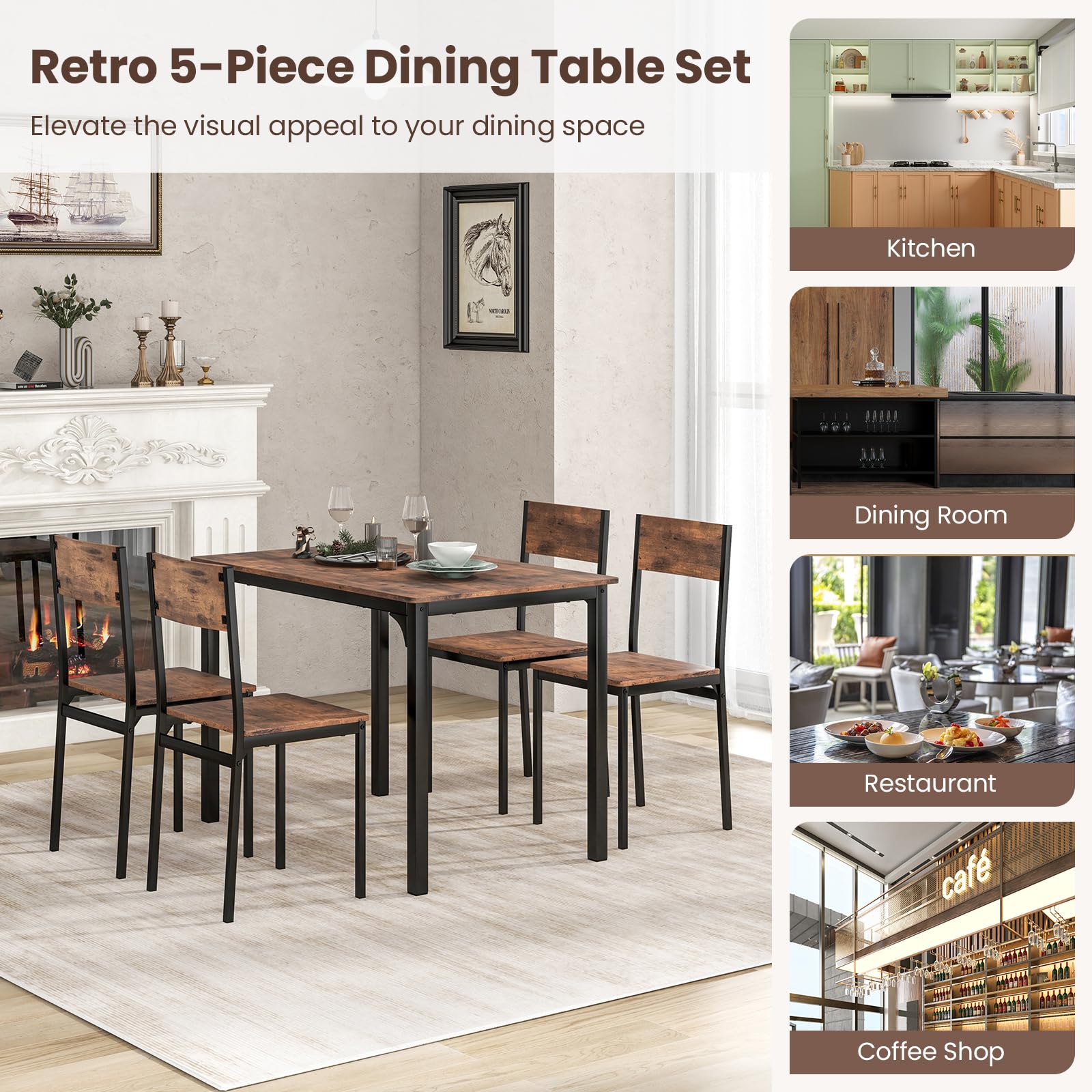 Giantex Dining Table Set for 4, Mid-Century Kitchen Furniture Set w/Kitchen Table, 4 Dining Chairs
