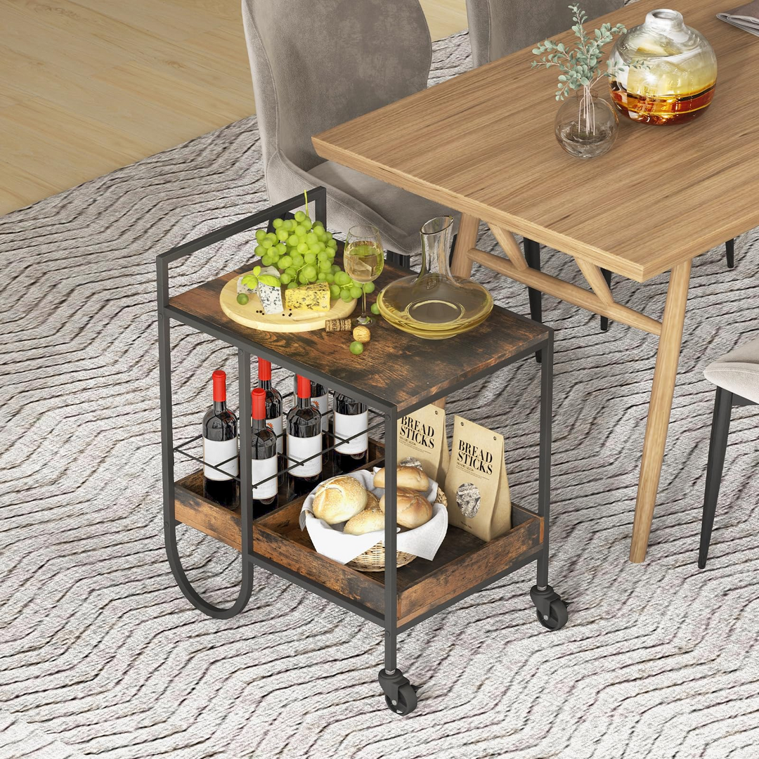 Giantex Bar Cart, 2-Tier Home Coffee Bar Serving Cart with Wine Rack for Wine Liquor Beverage Dinner Party