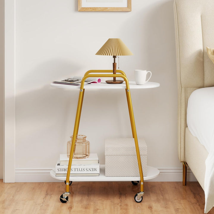 Giantex 2-Tier Gold Rolling Cart for Home Kitchen