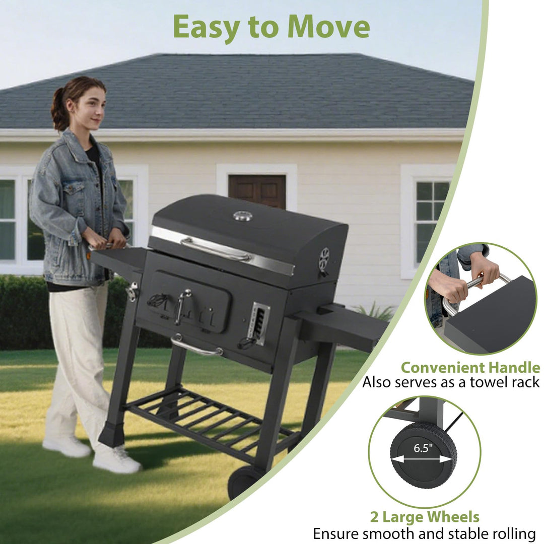 Giantex 24" Charcoal BBQ Grill with Adjustable Charcoal Tray Thermometer Foldable Side Tables