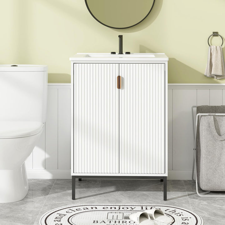 24” Undermount Bathroom Storage Cabinet and Sink Combo Set with 2 Doors