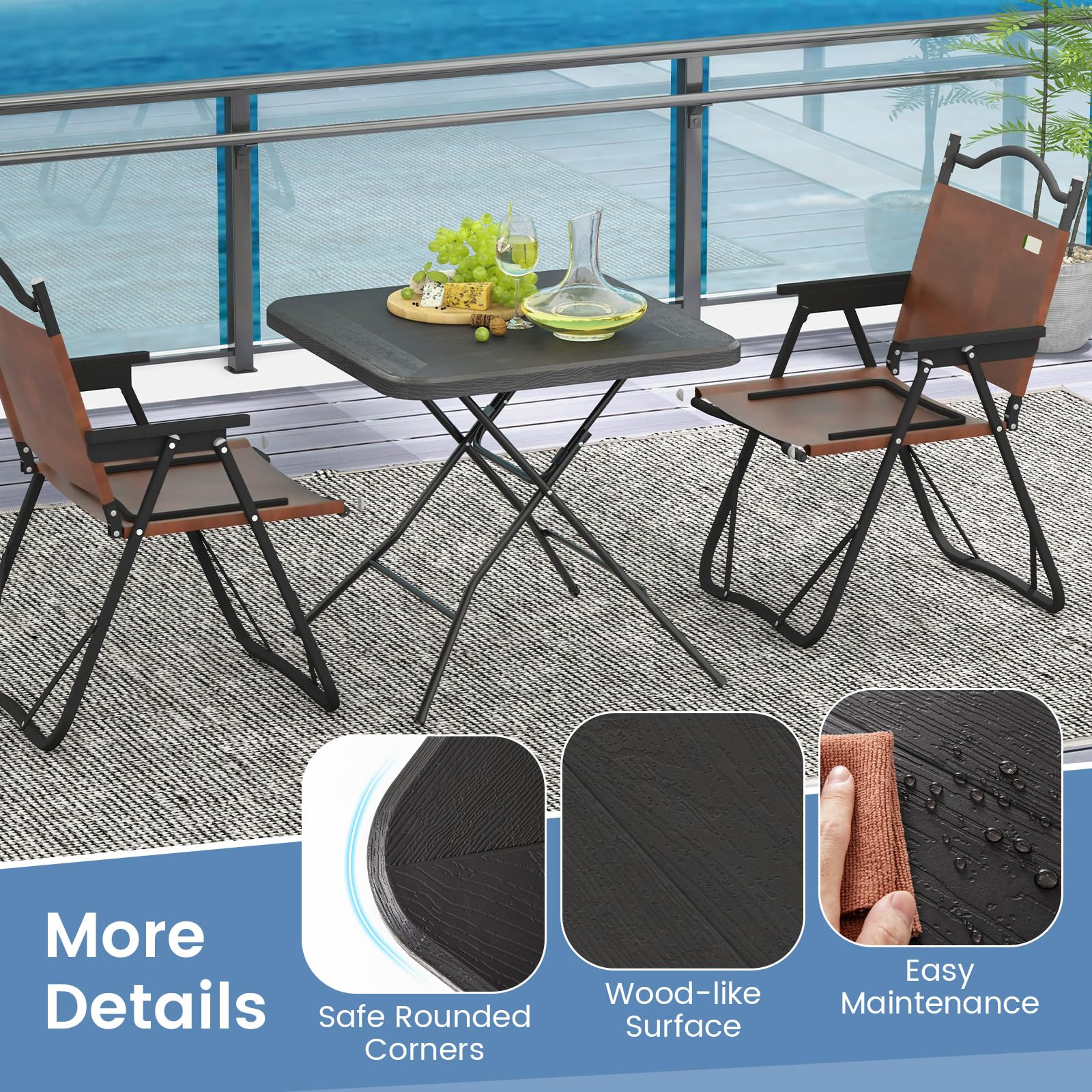 Giantex 2.6 FT Folding Picnic Table, Square Patio Dining Table for 4 Persons, with HDPE Tabletop
