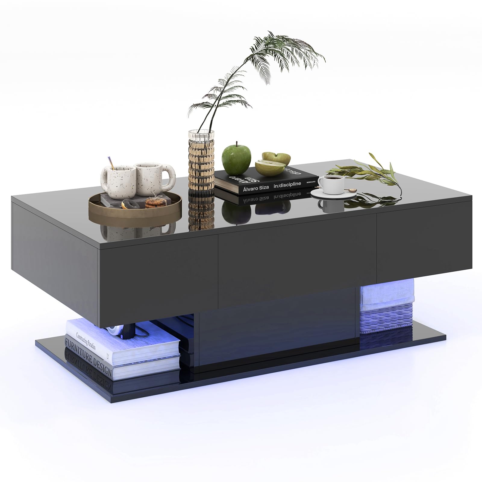 Giantex Modern LED Coffee Table - 2-Tier Center Table