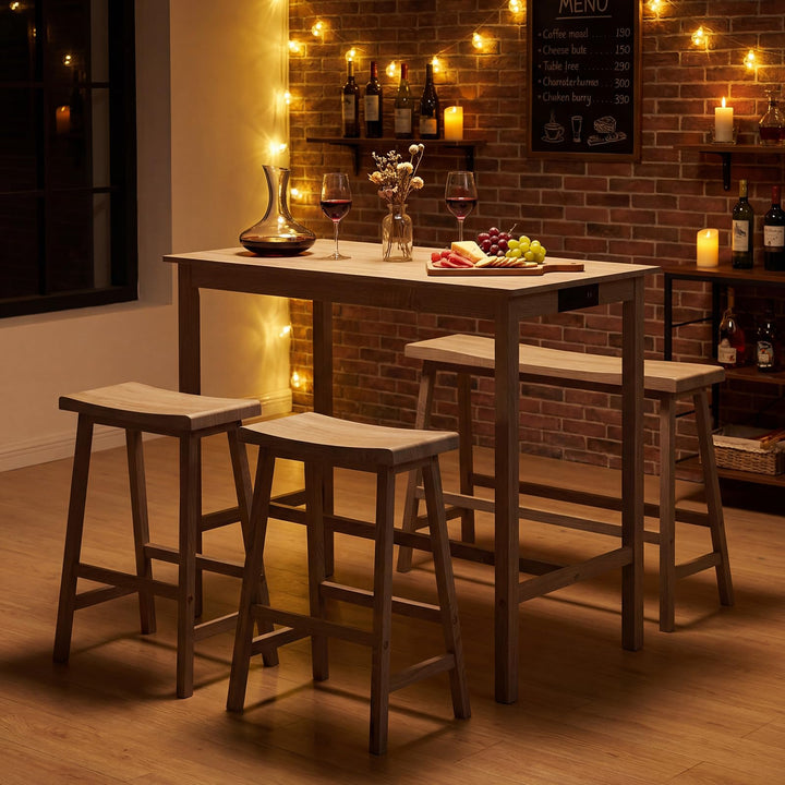 Giantex 4-Piece Counter Height Dining Table Set with Power Outlet