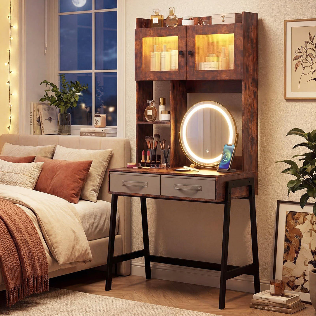 CHARMAID 67'' Tall Vanity Desk with LED Mirror