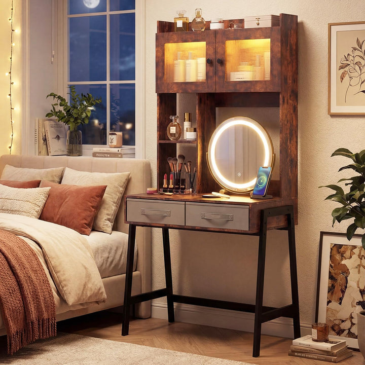 CHARMAID 67'' Tall Vanity Desk with LED Mirror