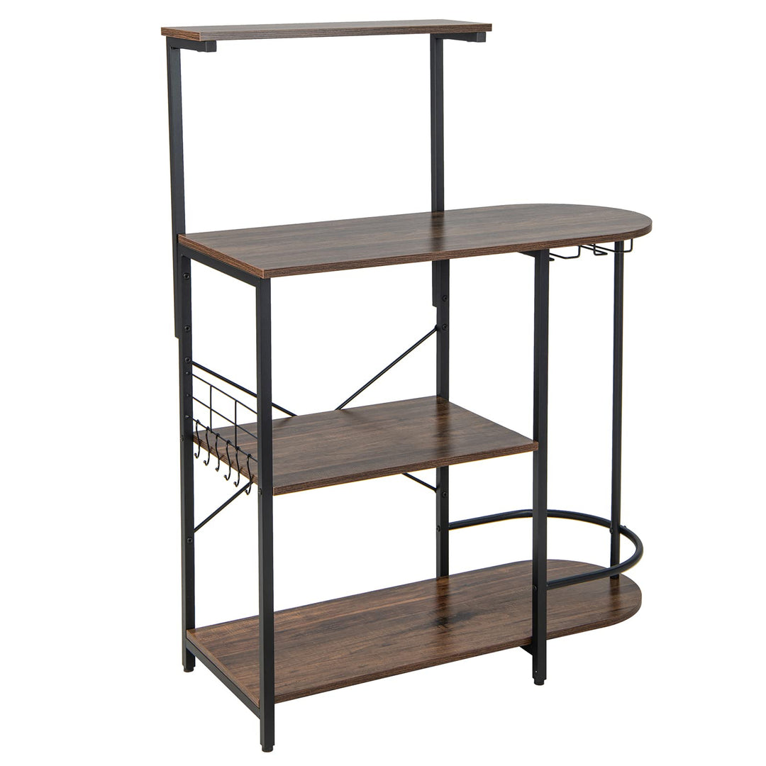 Giantex Kitchen Bakers Rack, 4-Tier Microwave Stand with 6 Hooks & Stemware Racks (Rustic Brown)