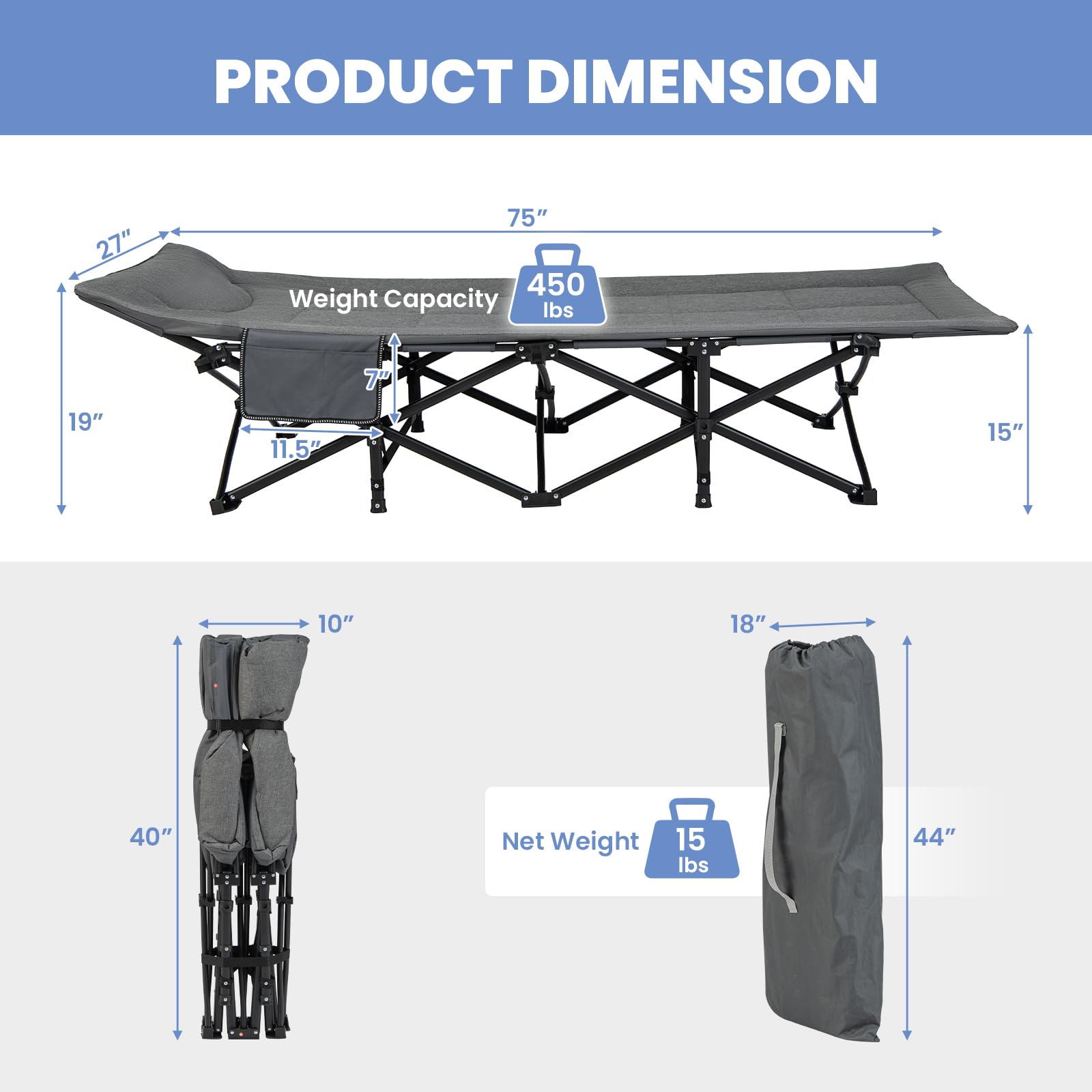 Giantex Folding Camping Cot for Adults - Sleeping Cot Bed with Carry Bag, Cushion & Headrest, 10 Foots