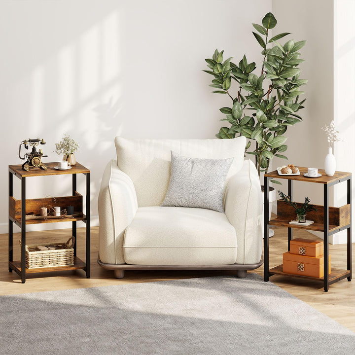 Giantex Side Table with Charging Station - Industrial 3-Tier Bedside Table w/Open Storage Shelves