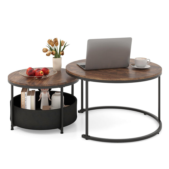 Giantex 31.5" Round Coffee Table with Removable Fabric Basket &amp; Metal Frame