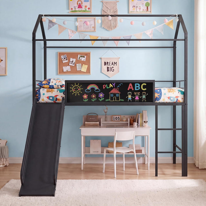 Giantex Twin Size House Loft Bed | Low Loft Bedframe w/Roof