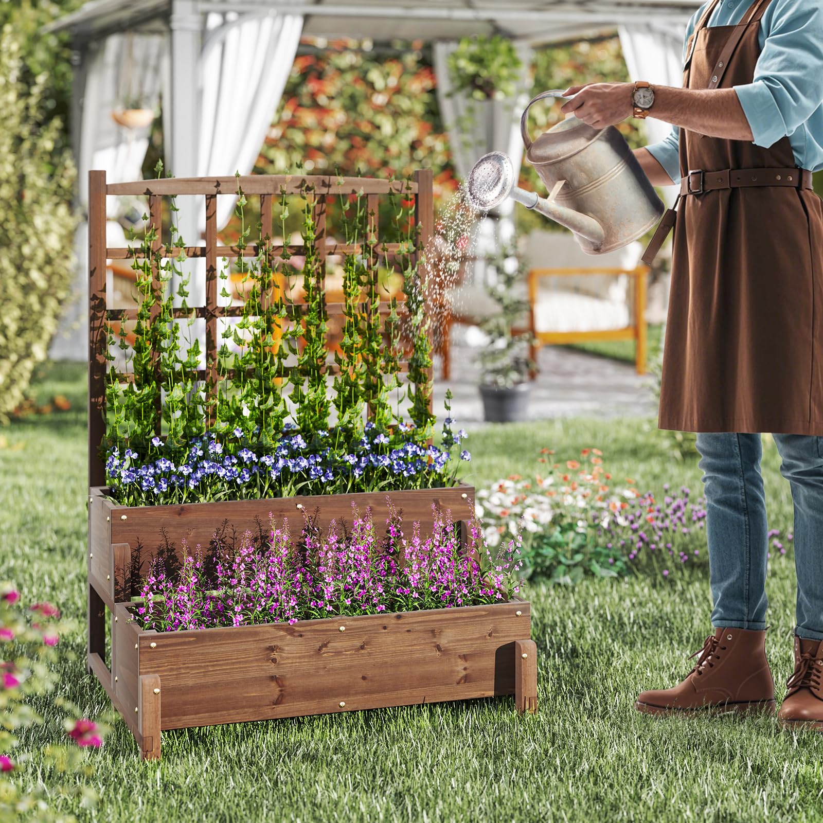 Giantex Raised Garden Bed with Legs and Trellis