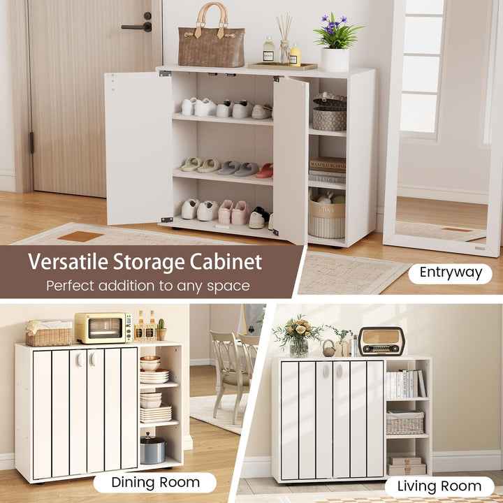 Giantex Wood Shoe Cabinet with Doors with 3-Level Adjustable Open Shelves